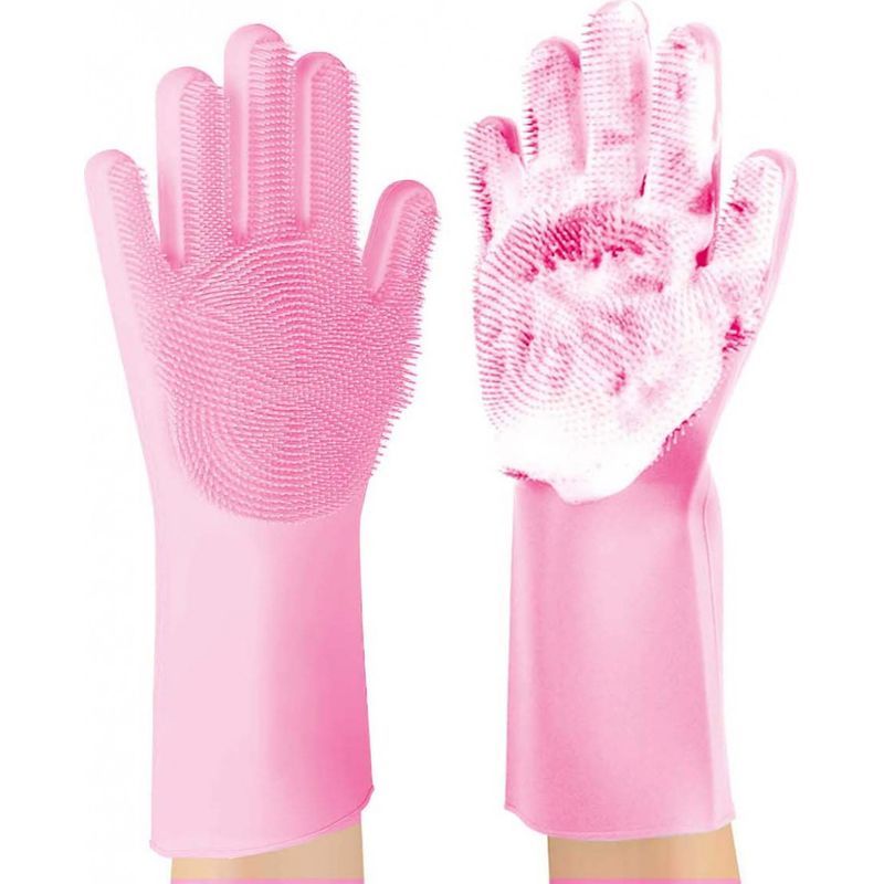 Casa si Gradina - Textile si covoare - Textile bucatarie - Manusi bucatarie - Manusi pentru curatarea vaselor, cu peri din silicon, roz - Infinity.ro
