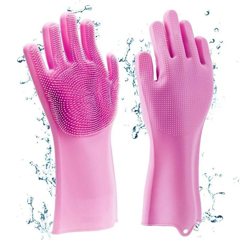 Casa si Gradina - Textile si covoare - Textile bucatarie - Manusi bucatarie - Manusi pentru curatarea vaselor, cu peri din silicon, roz inchis - Infinity.ro