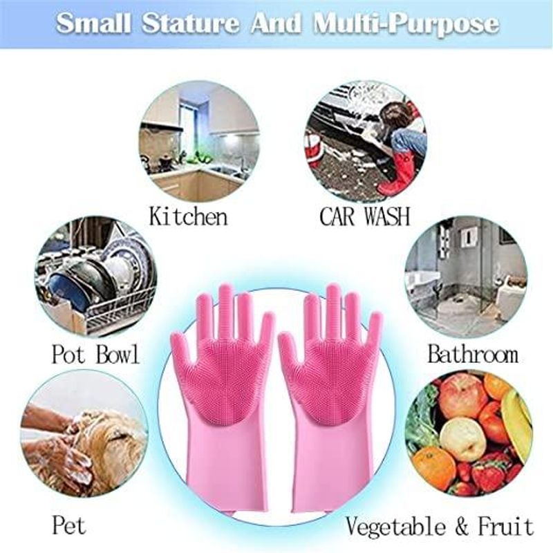 Casa si Gradina - Textile si covoare - Textile bucatarie - Manusi bucatarie - Manusi pentru curatarea vaselor, cu peri din silicon, roz inchis - Infinity.ro