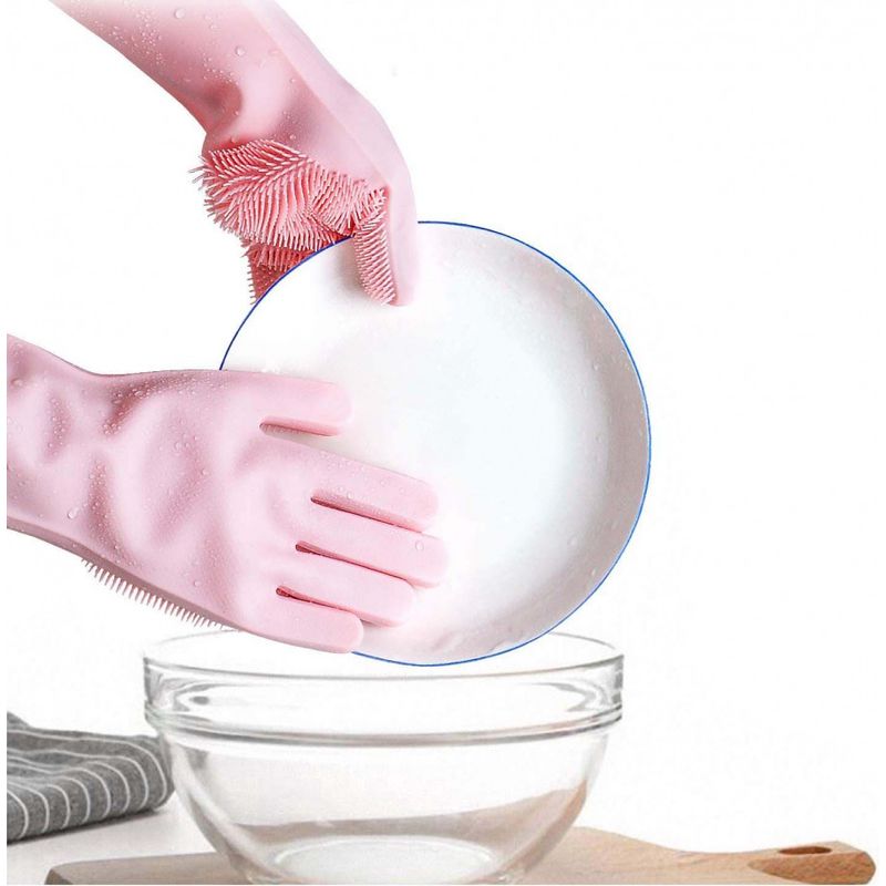 Casa si Gradina - Textile si covoare - Textile bucatarie - Manusi bucatarie - Manusi pentru curatarea vaselor, cu peri din silicon, roz - Infinity.ro