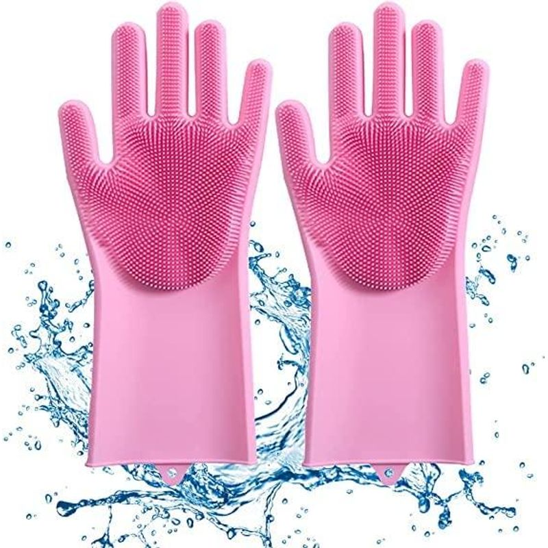 Casa si Gradina - Textile si covoare - Textile bucatarie - Manusi bucatarie - Manusi pentru curatarea vaselor, cu peri din silicon, roz inchis - Infinity.ro