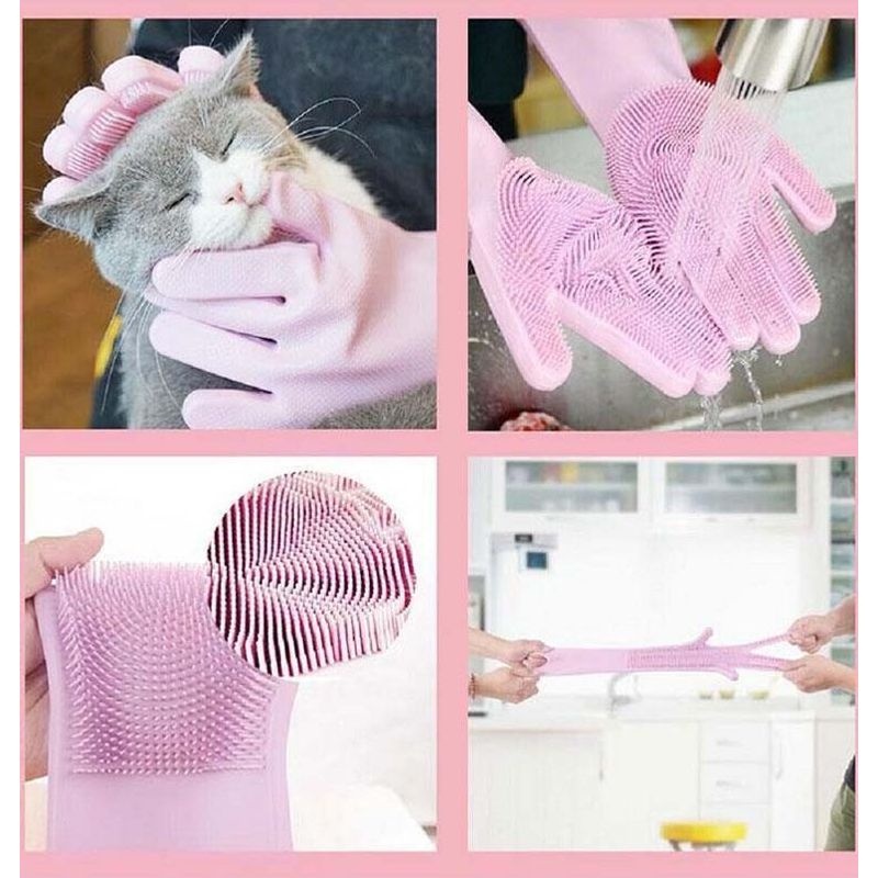 Casa si Gradina - Textile si covoare - Textile bucatarie - Manusi bucatarie - Manusi pentru curatarea vaselor, cu peri din silicon, roz - Infinity.ro