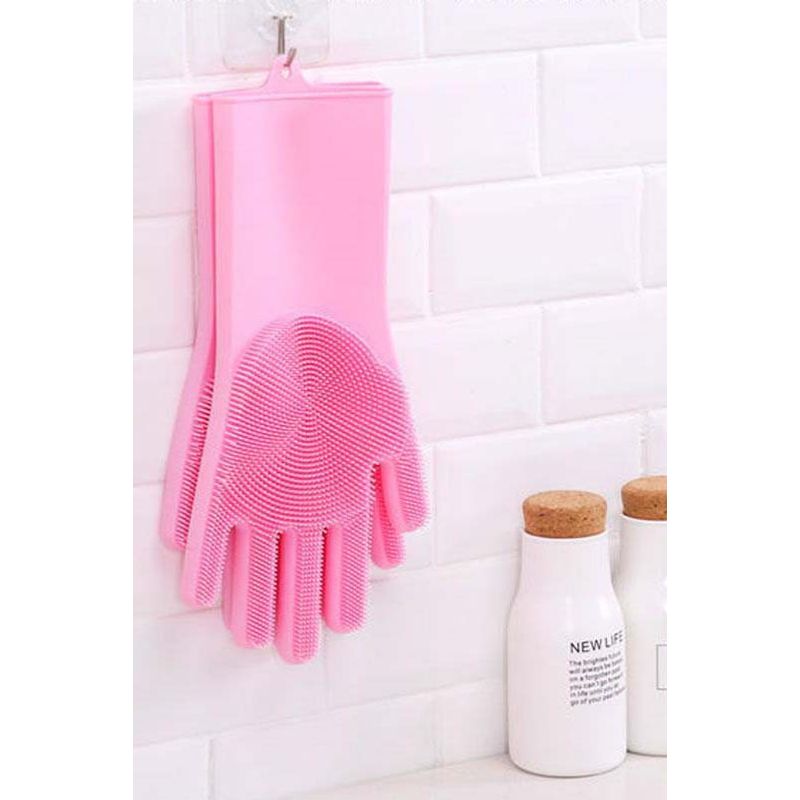 Casa si Gradina - Textile si covoare - Textile bucatarie - Manusi bucatarie - Manusi pentru curatarea vaselor, cu peri din silicon, roz - Infinity.ro