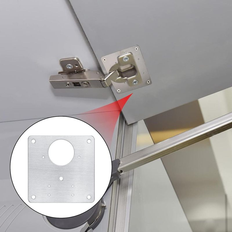 Casa si Gradina - Mobilier - Feronerie si accesorii mobila - Set 8 accesorii pentru balama, Cu suruburi, 90 x 90 mm, Inox, Argintiu - Infinity.ro