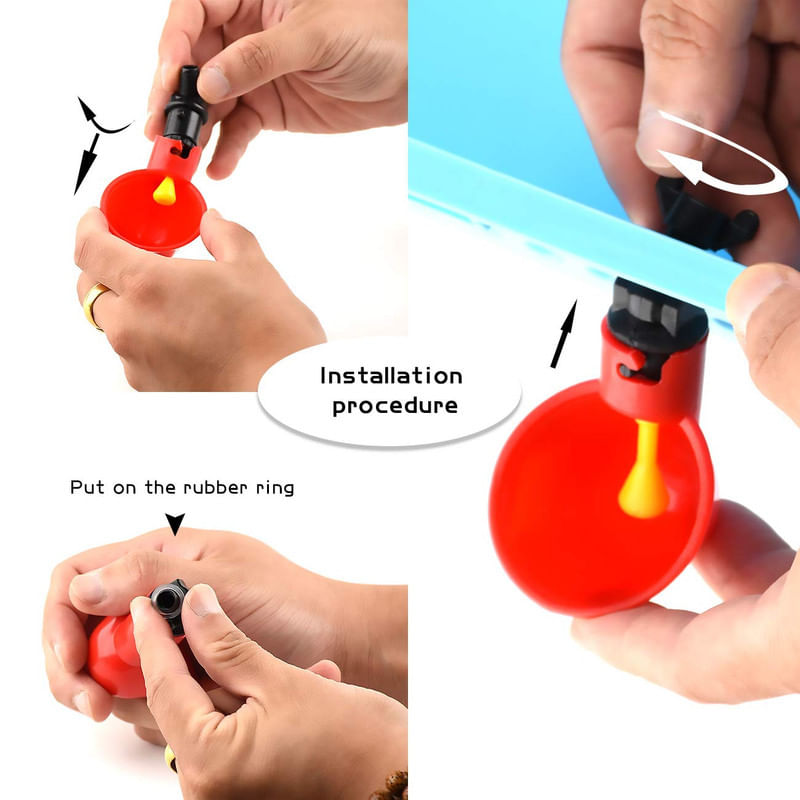 Casa si Gradina - Gradinarit si plante - Produse zootehnice - Adapatoare animale - Set de 10 Adapatoare automata pasari, Cafuneplus, gaini, cu Spiral de Gaurire, Plastic, Rosu - Infinity.ro