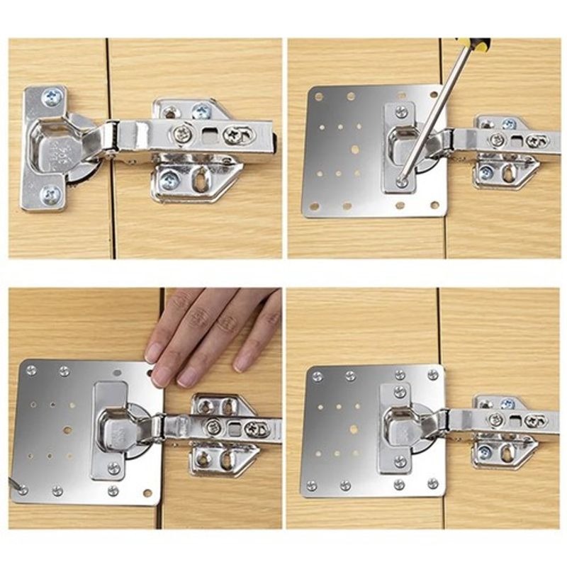 Casa si Gradina - Mobilier - Feronerie si accesorii mobila - Placa perforata plata, pentru reparatii dulap, metal, 90 x 90 mm, set 4 bucati - Infinity.ro