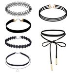 Fashion, accesorii si bijuterii - Femei - Bijuterii femei - Coliere femei - Set 6 coliere choker elegant, stiluri multiple, negru - Infinity.ro