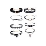 Fashion, accesorii si bijuterii - Femei - Bijuterii femei - Coliere femei - Set 8 colier choker elegant, negru - Infinity.ro