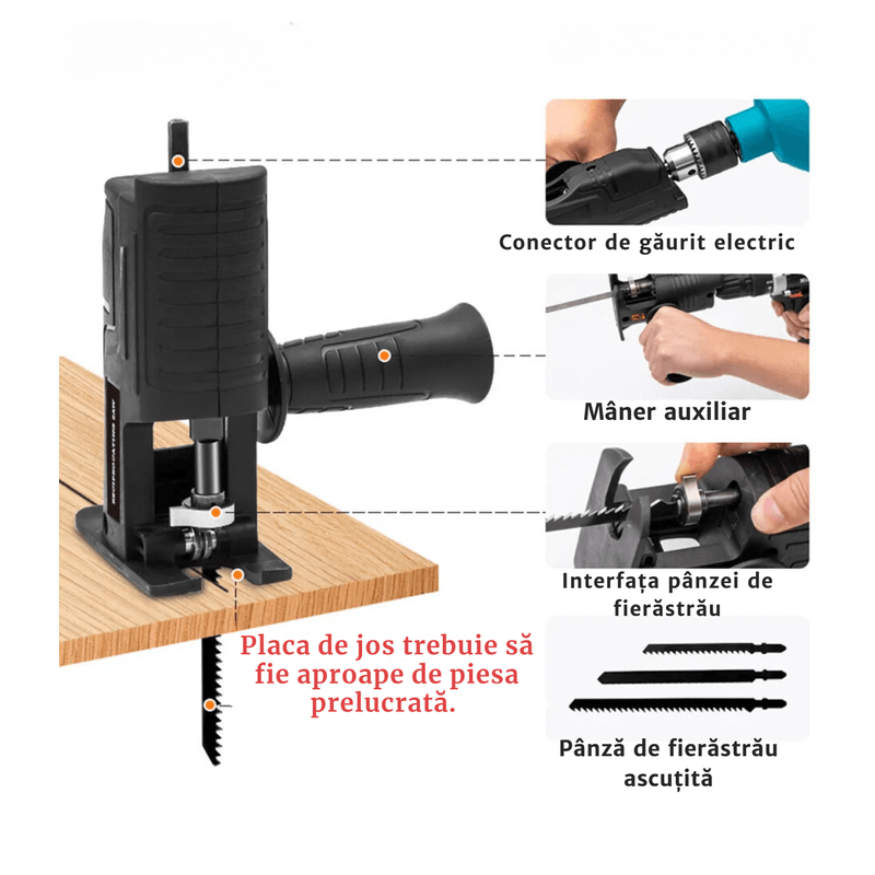 Casa si Gradina - Constructii - Scule electrice si accesorii - Seturi si accesorii pentru gaurit si insurubat - Adaptor fierastrau lance sau pendular pentru bormasina electrica, Portabil, Multifunctional, cu 3 lame pentru - Infinity.ro
