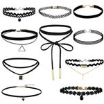 Fashion, accesorii si bijuterii - Femei - Bijuterii femei - Coliere femei - Set 10 choker OEM, Catifea, Negru - Infinity.ro