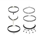 Fashion, accesorii si bijuterii - Femei - Bijuterii femei - Coliere femei - Set 6 colier choker elegant, stiluri multiple, negru - Infinity.ro
