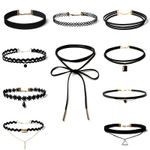Fashion, accesorii si bijuterii - Femei - Bijuterii femei - Coliere femei - Set 10 coliere choker, Catifea, Negru - Infinity.ro