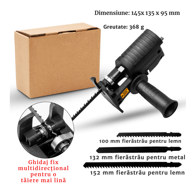 Casa si Gradina - Constructii - Scule electrice si accesorii - Seturi si accesorii pentru gaurit si insurubat - Adaptor fierastrau lance sau pendular pentru bormasina electrica, Portabil, Multifunctional, cu 3 lame pentru - Infinity.ro