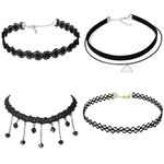 Fashion, accesorii si bijuterii - Femei - Bijuterii femei - Coliere femei - Set 4 coliere choker elegant, negru - Infinity.ro