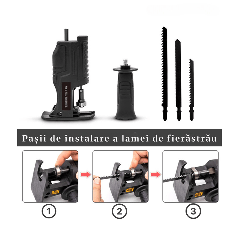 Casa si Gradina - Constructii - Scule electrice si accesorii - Seturi si accesorii pentru gaurit si insurubat - Adaptor fierastrau lance sau pendular pentru bormasina electrica, Portabil, Multifunctional, cu 3 lame pentru - Infinity.ro