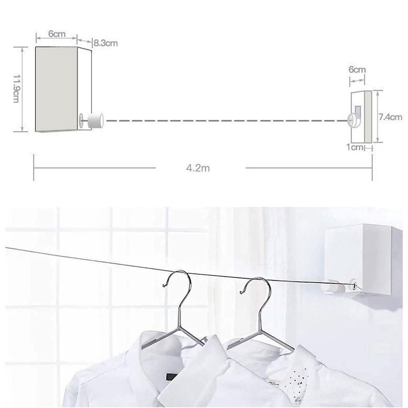 Market - Spalare si intretinere rufe - Uscatoare de rufe si accesorii - Uscator rufe retractabil, Otel inoxidabil, Alb - Infinity.ro