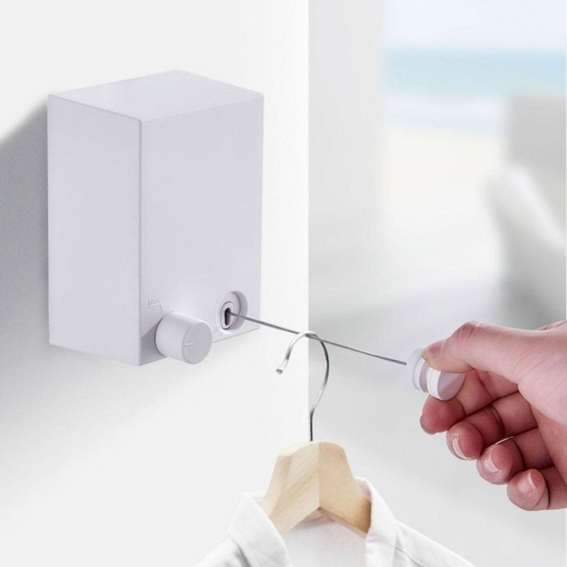 Market - Spalare si intretinere rufe - Uscatoare de rufe si accesorii - Uscator rufe retractabil, Otel inoxidabil, Alb - Infinity.ro