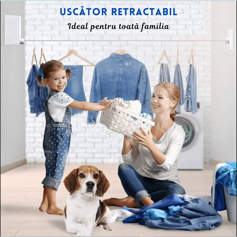 Market - Spalare si intretinere rufe - Uscatoare de rufe si accesorii - Uscator de rufe retractabil, montare pe perete, lungime 4.2m, sustine 20kg, Alb - Infinity.ro