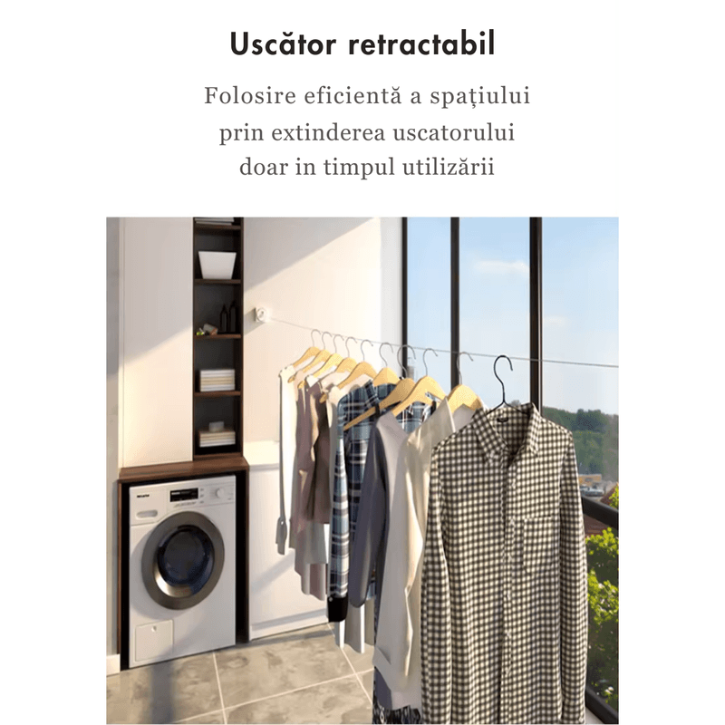Market - Spalare si intretinere rufe - Uscatoare de rufe si accesorii - Uscator de rufe retractabil, montare pe perete, lungime 4.2m, sustine 20kg, Alb - Infinity.ro