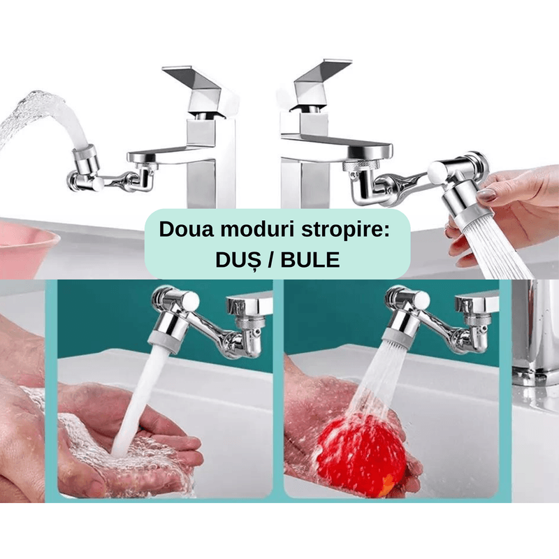 Casa si Gradina - Sanitare - Instalatii hidro - Robineti - Extensie Robinet Rotativa, Adaptor Apa Baterie, Universal, Rotatie de 1080 , Functie de Economisire a Apei, - Infinity.ro