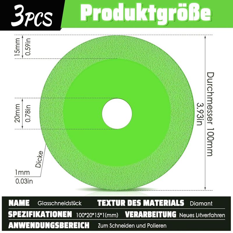 Casa si Gradina - Constructii - Scule electrice si accesorii - Accesorii fierastraie electrice - Set 3 discuri de taiat sticla, diamantate, ultra-subtiri, pentru polizor unghiular, multicolor - Infinity.ro
