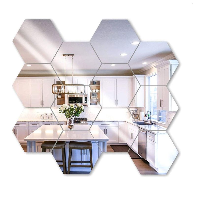 Casa si Gradina - Decoratiuni - Stickere decorative - Set 12 panouri autocolante hexagonale oglinda pentru perete, dimensiune panou 15.5 x 17.5 cm - Infinity.ro