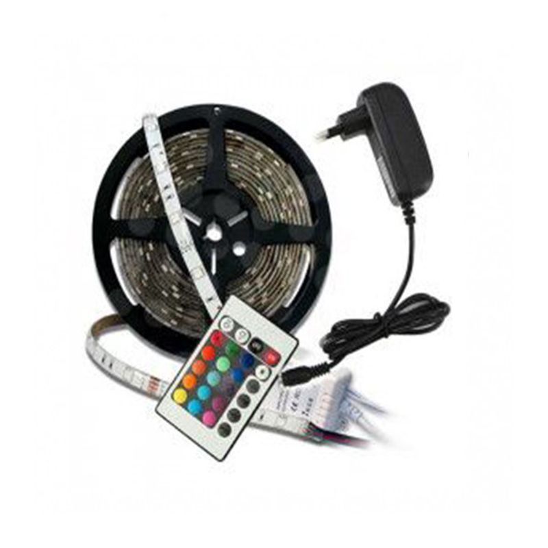 Casa si Gradina - Corpuri si surse de iluminat - Benzi LED - Kit Banda Flexibila LED Cu Telecomanda + Adaptor + Sursa, Lungime 5 metri, Lumini Albastru, Verde, Rosu - Infinity.ro