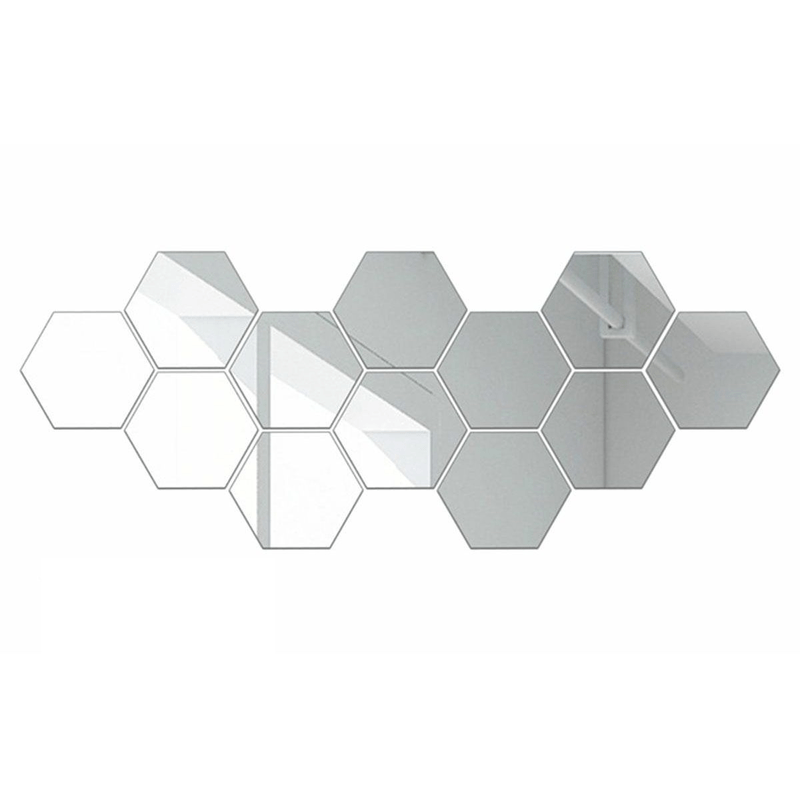 Casa si Gradina - Decoratiuni - Stickere decorative - Set 12 panouri autocolante hexagonale oglinda pentru perete, dimensiune panou 15.5 x 17.5 cm - Infinity.ro