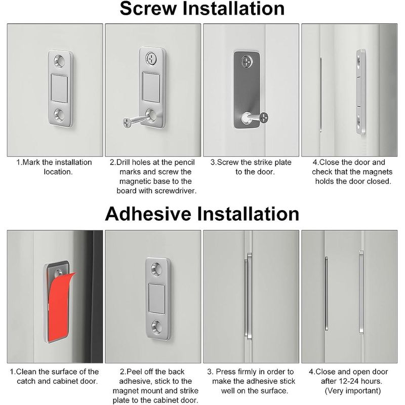 Casa si Gradina - Mobilier - Feronerie si accesorii mobila - Set de 4 inchizatoare magnetice slim, cu suruburi incluse pentru usi si sertare, pentru usa dulap, Argintiu, - Infinity.ro