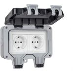 Casa si Gradina - Electrice - Prize - Priza dubla pentru exterior, montare la suprafata, rezistenta la intemperii si praf, Policarbonat, Gri/Alb - Infinity.ro