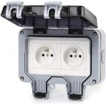 Casa si Gradina - Electrice - Prize - Priza dubla, Policarbonat, Pentru exterior, Rezistenta la apa, Gri/Alb - Infinity.ro