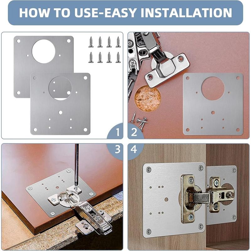 Casa si Gradina - Mobilier - Feronerie si accesorii mobila - Set 4 hinged cabinet repair plate, inox, 90 x 90 mm, Argintiu - Infinity.ro