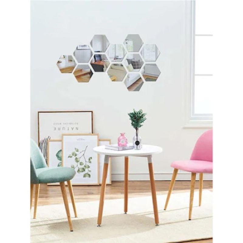 Casa si Gradina - Decoratiuni - Oglinzi - Set 12 stickere din acril auto-adezive, tip oglinda decorativa, 3D, 177x153x90mm, Argintiu - Infinity.ro