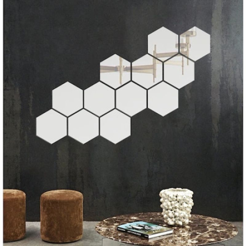 Casa si Gradina - Decoratiuni - Oglinzi - Set 12 stickere din acril auto-adezive, tip oglinda decorativa, 3D, 177x153x90mm, Argintiu - Infinity.ro