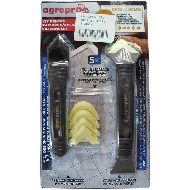 Casa si Gradina - Constructii - Vopsea si tencuieli - Unelte de vopsit si tencuit - Set aplicator si razuitor silicon AgroPro, 5 capete 3-17 mm - Infinity.ro