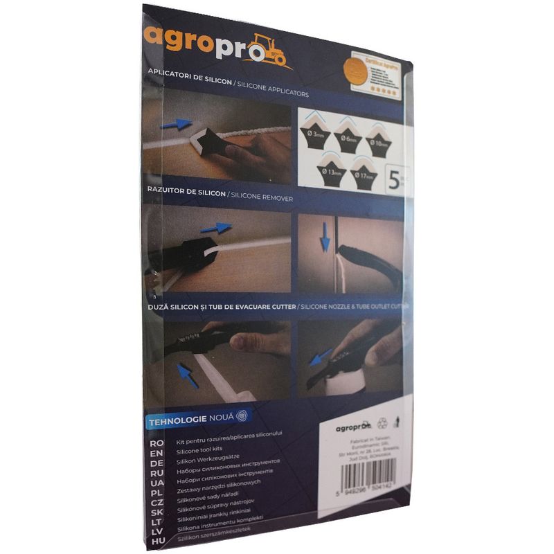 Casa si Gradina - Constructii - Vopsea si tencuieli - Unelte de vopsit si tencuit - Set aplicator si razuitor silicon AgroPro, 5 capete 3-17 mm - Infinity.ro