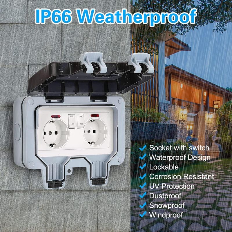 Casa si Gradina - Electrice - Prize - Priza impermeabila exterior, IP66, Gri - Infinity.ro