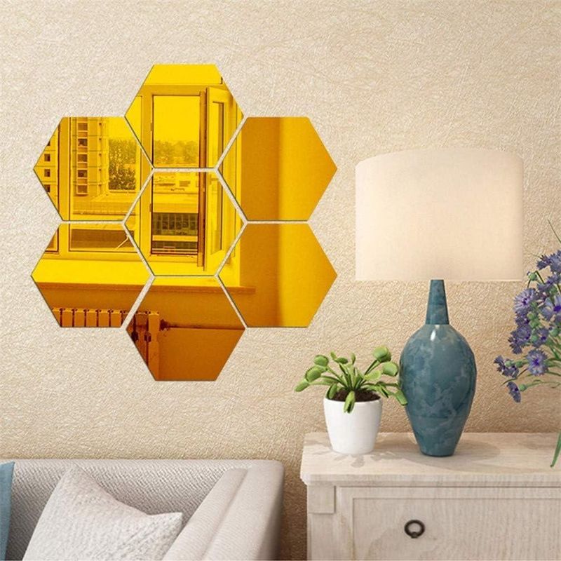 Casa si Gradina - Decoratiuni - Oglinzi - Set 12 stickere auto-adezive, tip oglinda decorativa, 3D, 126x110x63mm, Aurii - Infinity.ro