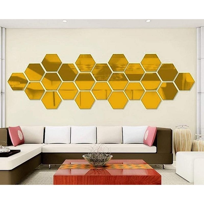 Casa si Gradina - Decoratiuni - Oglinzi - Set 12 stickere auto-adezive, tip oglinda decorativa, 3D, 126x110x63mm, Aurii - Infinity.ro