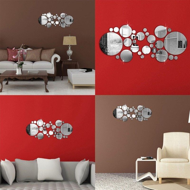Casa si Gradina - Decoratiuni - Stickere decorative - Stickere decorative rotunde din oglinda acrilica, 21x52 cm, 26 buc, argintiu - Infinity.ro