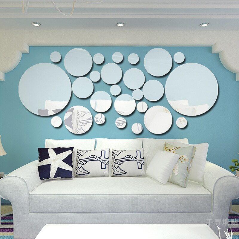 Casa si Gradina - Decoratiuni - Stickere decorative - Stickere decorative rotunde din oglinda acrilica, 21x52 cm, 26 buc, argintiu - Infinity.ro