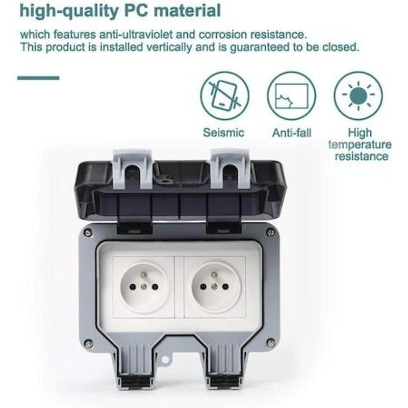 Casa si Gradina - Electrice - Prize - Priza dubla IP66, De exterior, Policarbonat, Impermeabila, Gri/Alb - Infinity.ro