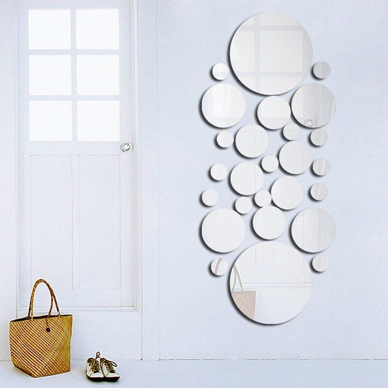 Casa si Gradina - Decoratiuni - Stickere decorative - Stickere decorative rotunde din oglinda acrilica, 21x52 cm, 26 buc, argintiu - Infinity.ro