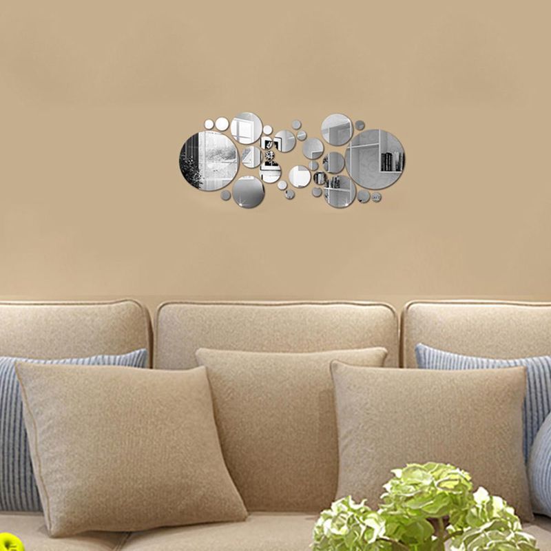 Casa si Gradina - Decoratiuni - Stickere decorative - Stickere decorative rotunde din oglinda acrilica, 21x52 cm, 26 buc, argintiu - Infinity.ro