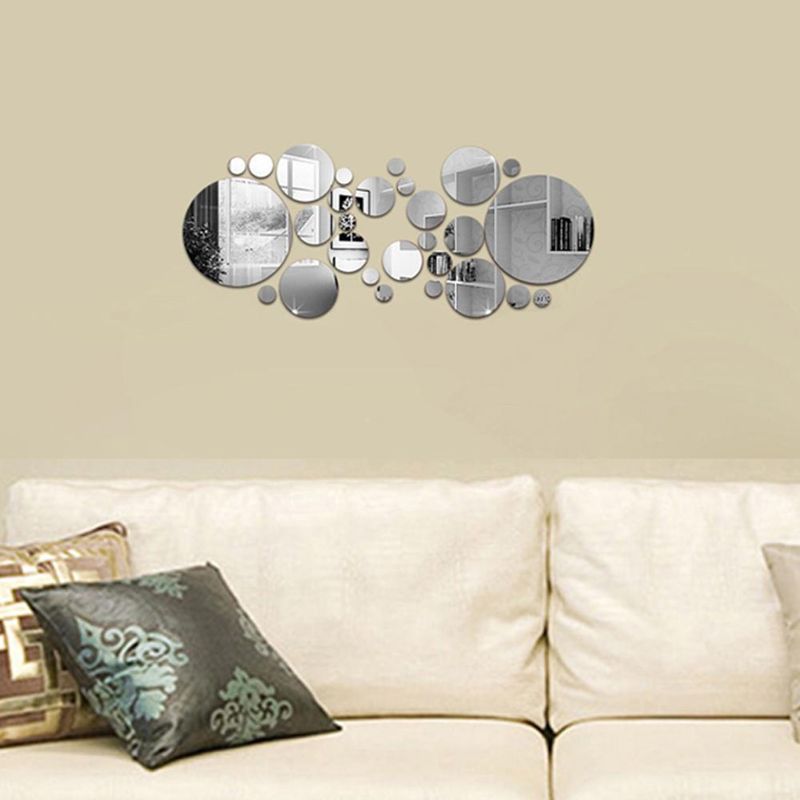 Casa si Gradina - Decoratiuni - Stickere decorative - Stickere decorative rotunde din oglinda acrilica, 21x52 cm, 26 buc, argintiu - Infinity.ro