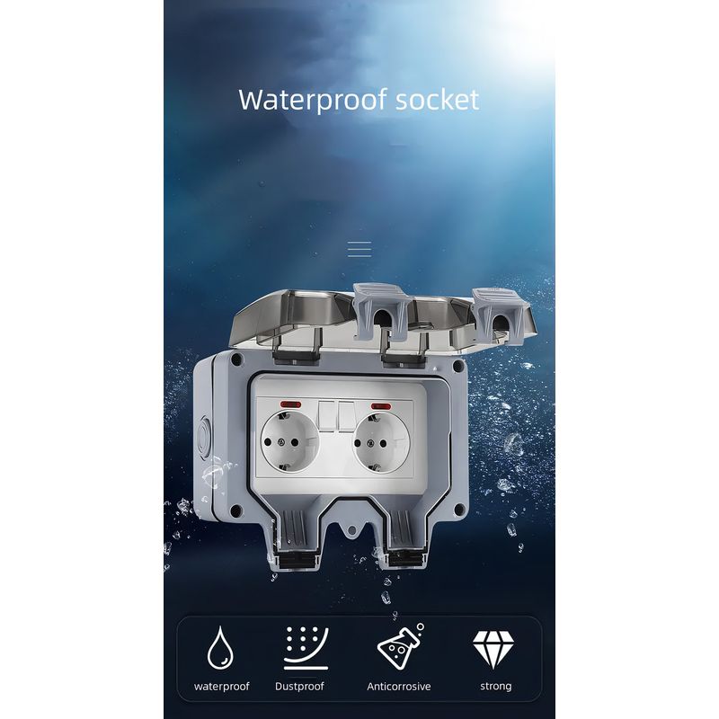 Casa si Gradina - Electrice - Prize - Priza dubla exterior INNOVIX, Model Standard European, 250V/16A, IP66, rezistenta la apa si praf, gri cu - Infinity.ro