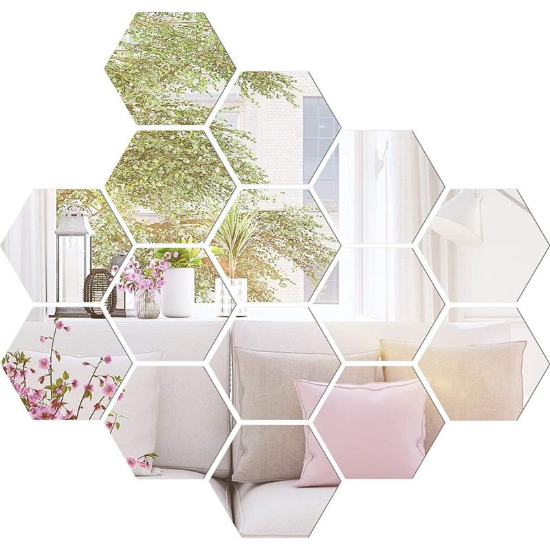 Casa si Gradina - Decoratiuni - Stickere decorative - Set 12 autocolante de perete tip oglinda design Hexagon 140 * 165 mm, Argintiu - Infinity.ro