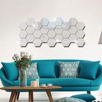Casa si Gradina - Decoratiuni - Stickere decorative - Set 12 autocolante de perete tip oglinda design Hexagon 140 * 165 mm, Argintiu - Infinity.ro
