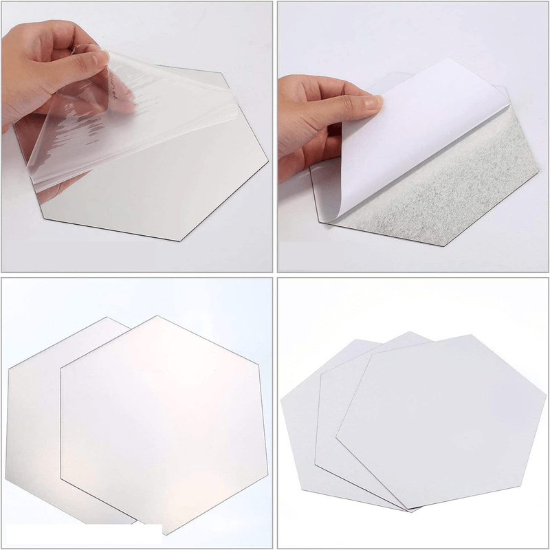 Casa si Gradina - Decoratiuni - Stickere decorative - Set 12 autocolante de perete tip oglinda design Hexagon 140 * 165 mm, Argintiu - Infinity.ro