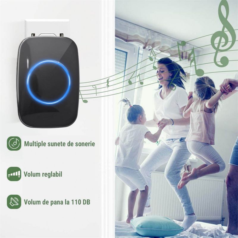 Casa si Gradina - Electrice - Accesorii electrice - Sonerii electrice - Sonerie Wireless, distanta 300m, 60 melodii, 5 nivele de volum - Infinity.ro